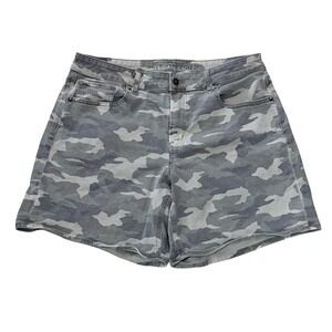 American Eagle Low Rise Baggy Shorts Women's 10 Grey Camo Stretch Utility Casual
